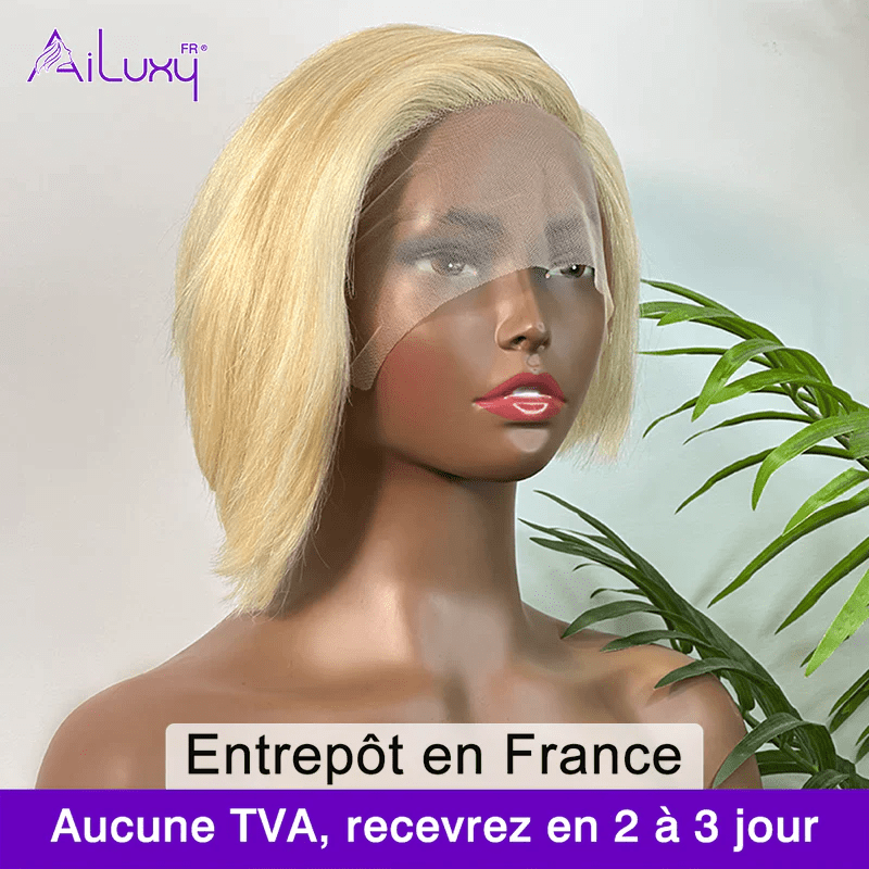 AILUXY T Part Lace Lisse Courte Noir Perruque 100% Cheveux Humains comme sur la vidéo 2 - 3 jours reçus+Un beau cadeau